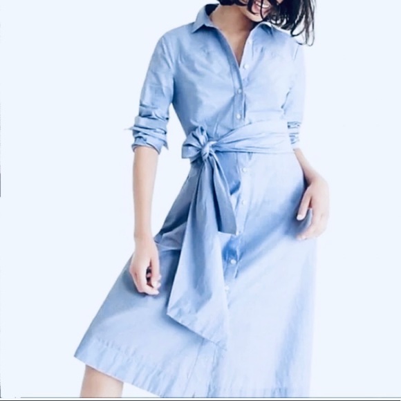 NWOT J. Crew Tie-Waist In End-On-End Cotton / Button Up Shirt Dress - Size 4